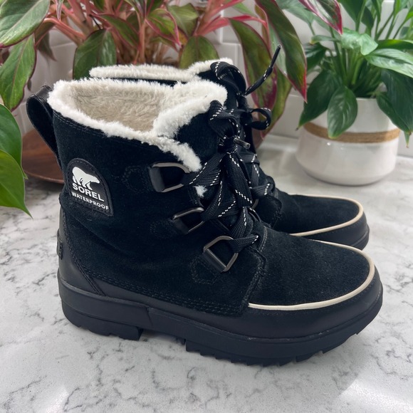 Sorel Shoes - Sorel Explorer II Joan Waterproof Winter Boots Black Suede Faux Fur Womens 10